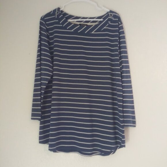 Jones New York women's size XL navy blue and white striped top - Picture 1 of 13